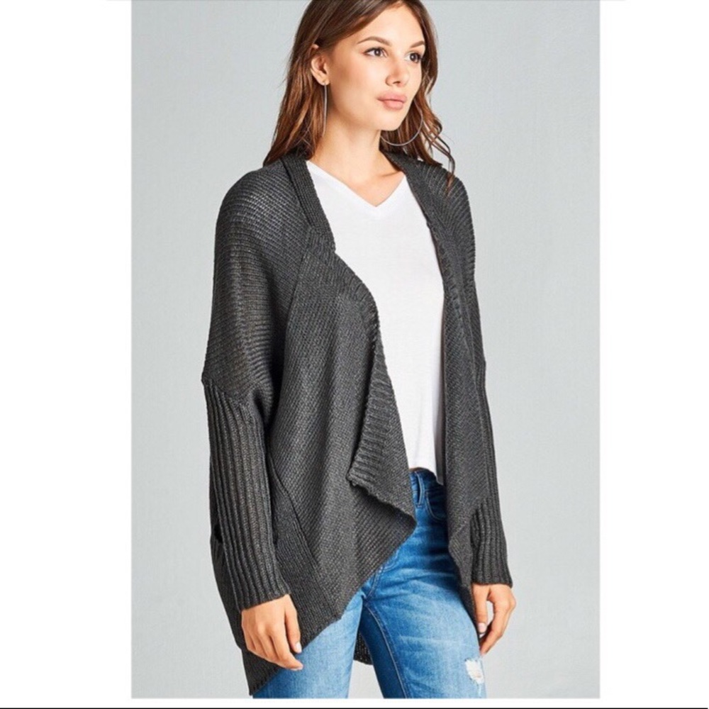 CHARCOAL KNIT SWEATER CARDIGAN - Picture 2 of 4